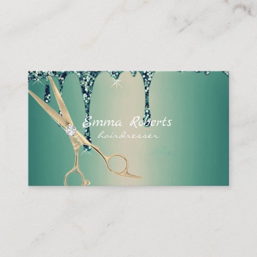 Carte De Visite Coiffeur Vert Or Parties scintillant dégradé Moder (Devant)