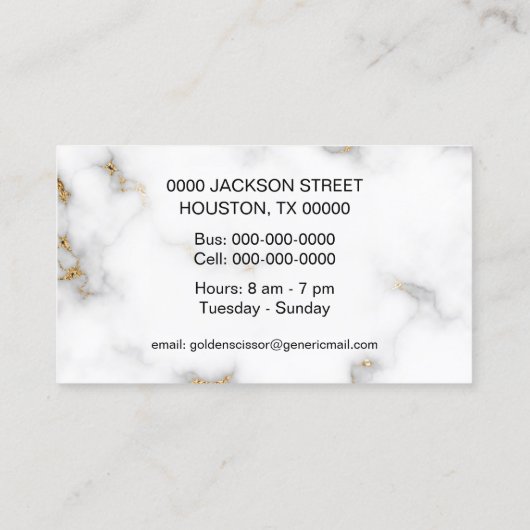 Carte De Visite Coiffeuse à ciseaux en or en marbre (Dos)