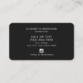 Carte De Visite Coiffeuse à script noir et blanc classique (Dos)