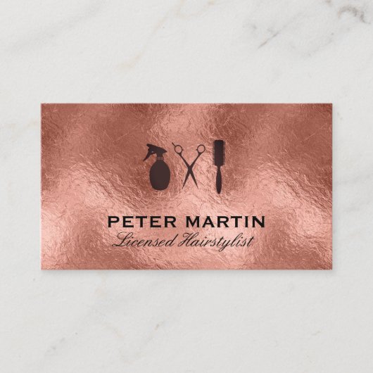 Carte De Visite Coiffeuse | Arrière - plan Rose Gold Foil (Devant)