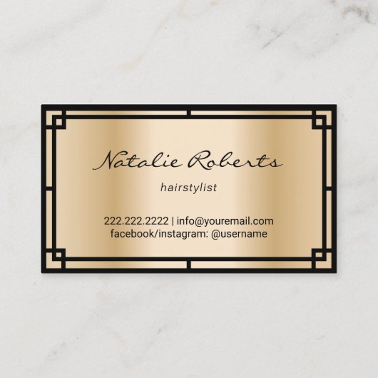 Carte De Visite Coiffeuse Art Déco moderne Salon Noir & Or (Dos)