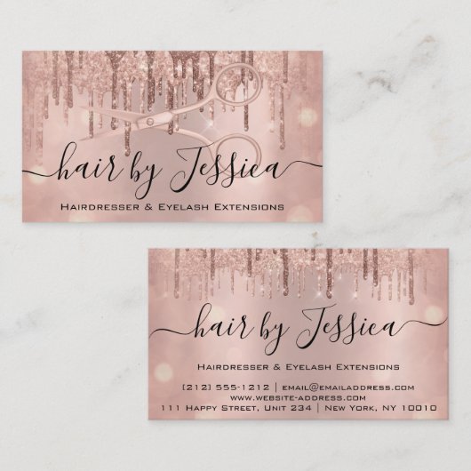 Carte De Visite Coiffeuse Coiffeuse Ciseaux Rose Gold VIP (Devant / Derrière)