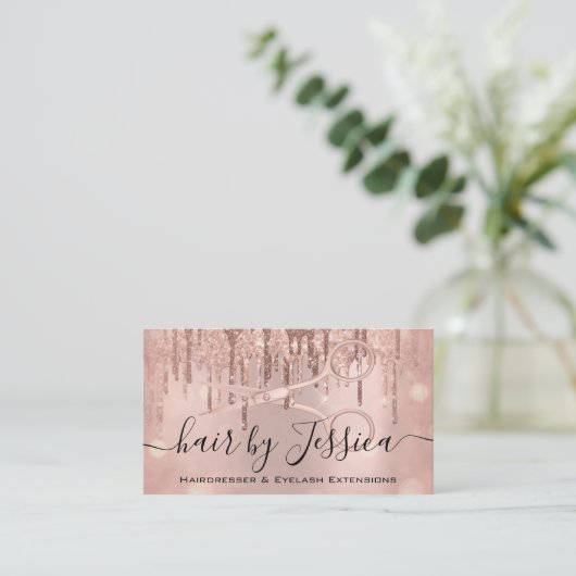 Carte De Visite Coiffeuse Coiffeuse Ciseaux Rose Gold VIP (Debout devant)