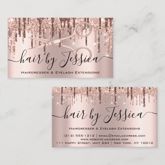 Carte De Visite Coiffeuse Coiffeuse Ciseaux Rose Lux (Devant / Derrière)