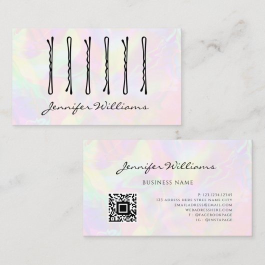 Carte De Visite Coiffeuse Coiffeuse Stylo Salon Coiffeur Qr Code (Devant / Derrière)