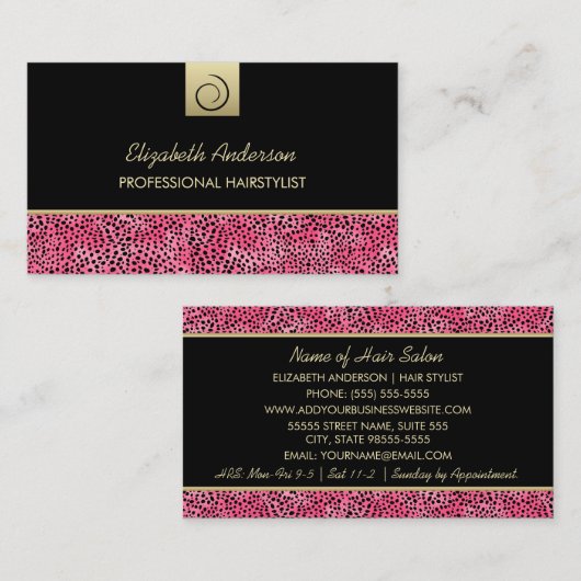 Carte De Visite Coiffeuse de luxe Cheetah rose Imprimer Salon de c (Devant / Derrière)