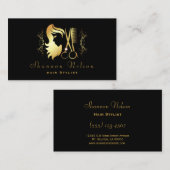 Carte De Visite Coiffeuse de luxe Gold & Black Outils de salon (Devant / Derrière)