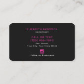 Carte De Visite Coiffeuse de script rétro rose et noir chaud (Dos)