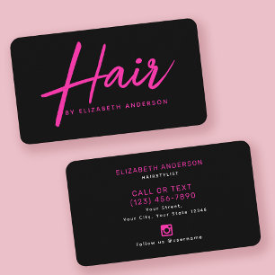 Carte De Visite Coiffeuse de script rétro rose et noir chaud