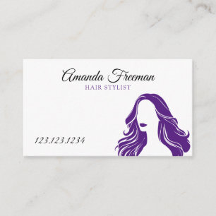Carte De Visite Coiffeuse élégante en silhouette violette et blanc