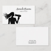 Carte De Visite Coiffeuse en silhouette pour femme noire et blanch (Devant / Derrière)