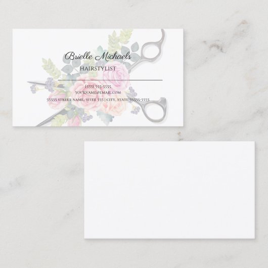 Carte De Visite Coiffeuse Flore Douce Avec Cheveux (Devant / Derrière)