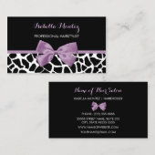 Carte De Visite Coiffeuse Girafe Imprimer Lavande Bow violet (Devant / Derrière)