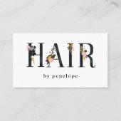 Carte De Visite Coiffeuse | Gold Blush Black Floral Typographie (Devant)