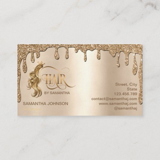 Carte De Visite Coiffeuse goutte d'or extension cheveux (Dos)