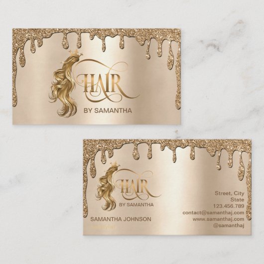 Carte De Visite Coiffeuse goutte d'or extension cheveux (Devant / Derrière)