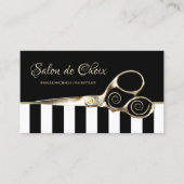 Carte De Visite Coiffeuse Large Stripes Chic Gold Salon Ciseaux (Devant)