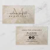 Carte De Visite Coiffeuse Marbre Beige Salon de Beauté Monogramme (Devant / Derrière)