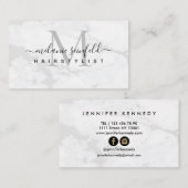 Carte De Visite Coiffeuse Marbre blanc Beauté Salon Monogramme (Devant / Derrière)