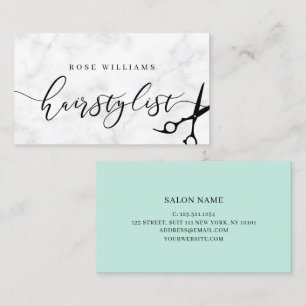 Carte De Visite Coiffeuse minimaliste moderne en marbre et menthe