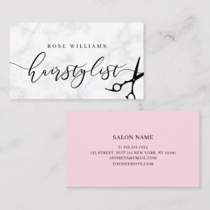 Carte De Visite Coiffeuse minimaliste moderne en marbre et rose