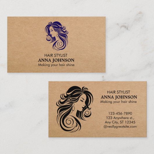Carte De Visite Coiffeuse moderne simple Kraft noir (Devant / Derrière)