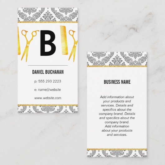 Carte De Visite Coiffeuse Monogram Damask (Devant / Derrière)