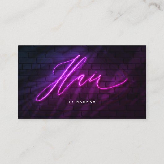 Carte De Visite Coiffeuse Neon Purple Script manuscrit (Devant)