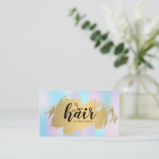 Carte De Visite Coiffeuse Or Brossé Pastel Gradient (Debout devant)
