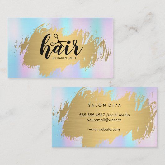 Carte De Visite Coiffeuse Or Brossé Pastel Gradient (Devant / Derrière)