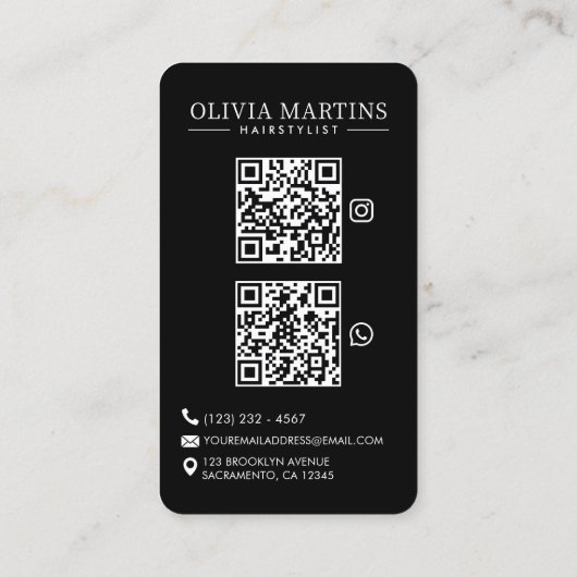 Carte De Visite Coiffeuse photo moderne Code QR (Dos)