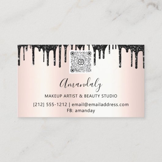 Carte De Visite Coiffeuse Rose ciseaux d'or QRCode (Dos)