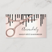 Carte De Visite Coiffeuse Rose ciseaux d'or QRCode (Devant)