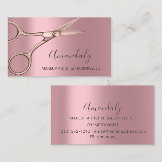 Carte De Visite Coiffeuse Rose Ciseaux roses (Devant / Derrière)
