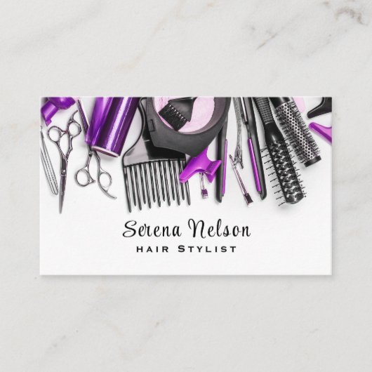Carte De Visite Coiffeuse Salon Coiffeuse Outils Beauté (Devant)