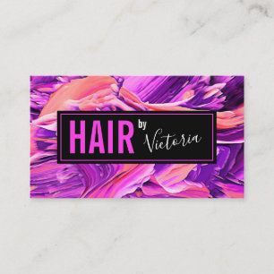 Carte De Visite Coiffeuse Salon Moderne Abstrait Neon Rose Chic