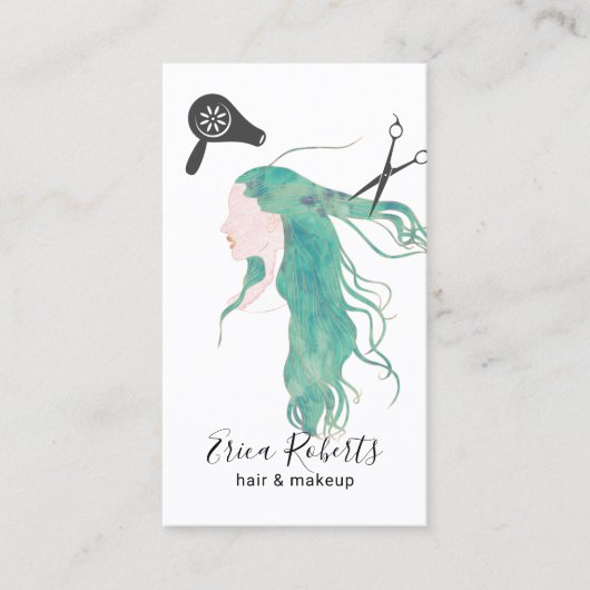 Carte De Visite Coiffeuse Styliste Aquarelle Beauté Fille Coiffeus (Devant)