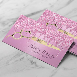 Carte De Visite Coiffeuse Styliste Girly Rose Parties scintillant 