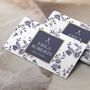 Carte De Visite Coiffeuse Styliste Vintage Blue Floral Elégant Sal