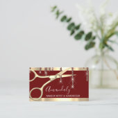 Carte De Visite Coiffeuse Stylo Coiffeuse Ciseaux d'or Bourgogne (Debout devant)