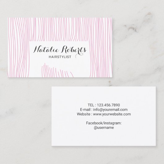 Carte De Visite Coiffeuse Stylo Coiffeuse Coiffeuse rose (Devant / Derrière)