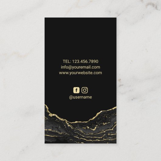 Carte De Visite Coiffeuse Stylo moderne Noir Or Marbre Coiffeur (Dos)