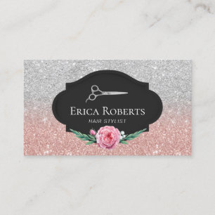 Carte De Visite Coiffeuse Stylo Rose Gold & Silver Parties scintil