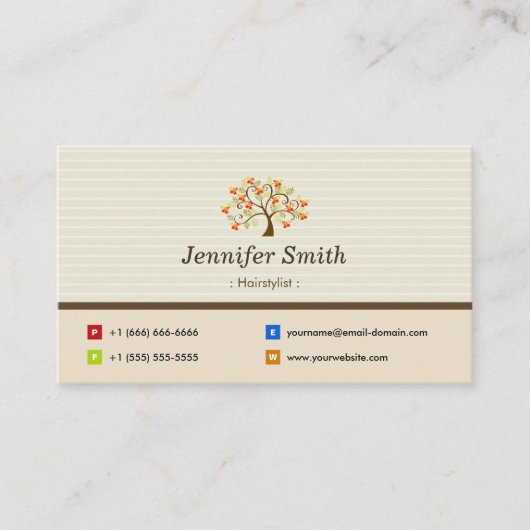 Carte De Visite Coiffeuse - Symbole élégant de l'arbre (Devant)