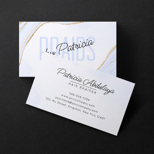 Carte De Visite Coiffeuse tresseuse agate paillettes or bleu lavan