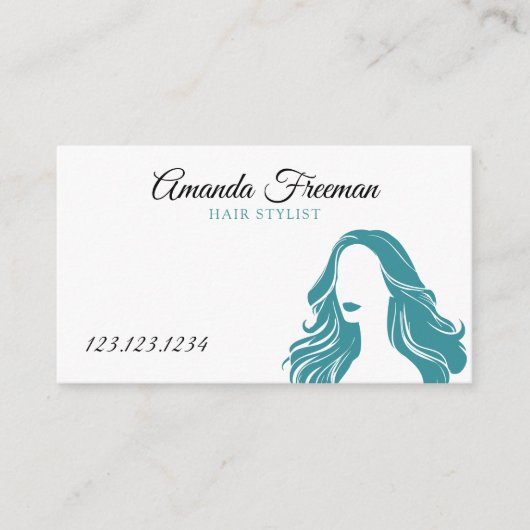 Carte De Visite Coiffeuse Turquoise et blanche élégante (Devant)