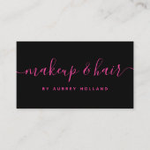 Carte De Visite Coiffure de maquillage de script noir et rose chau (Devant)