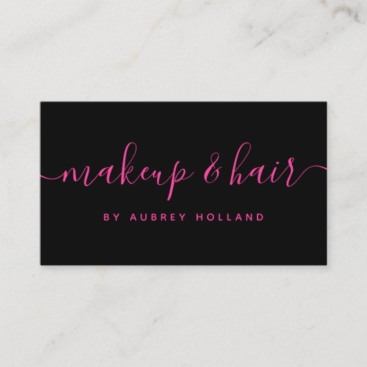 Carte De Visite Coiffure de maquillage de script noir et rose chau (Devant)