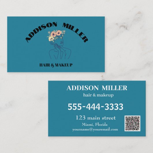 Carte De Visite Coiffure et maquillage de beauté unique et code QR (Devant / Derrière)