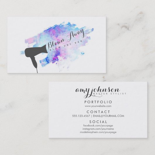 Carte De Visite coiffure moderne bleu grunge chic bar à sec (Devant / Derrière)